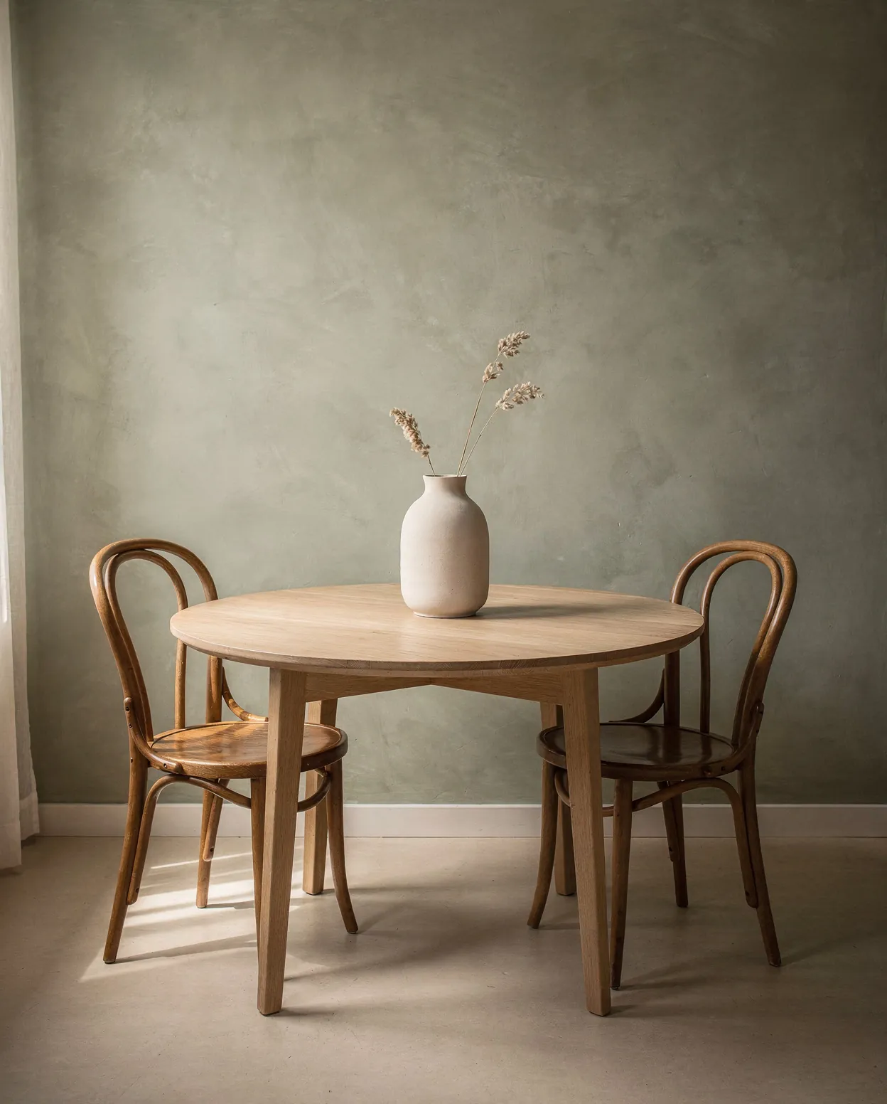 A wall painted sage green